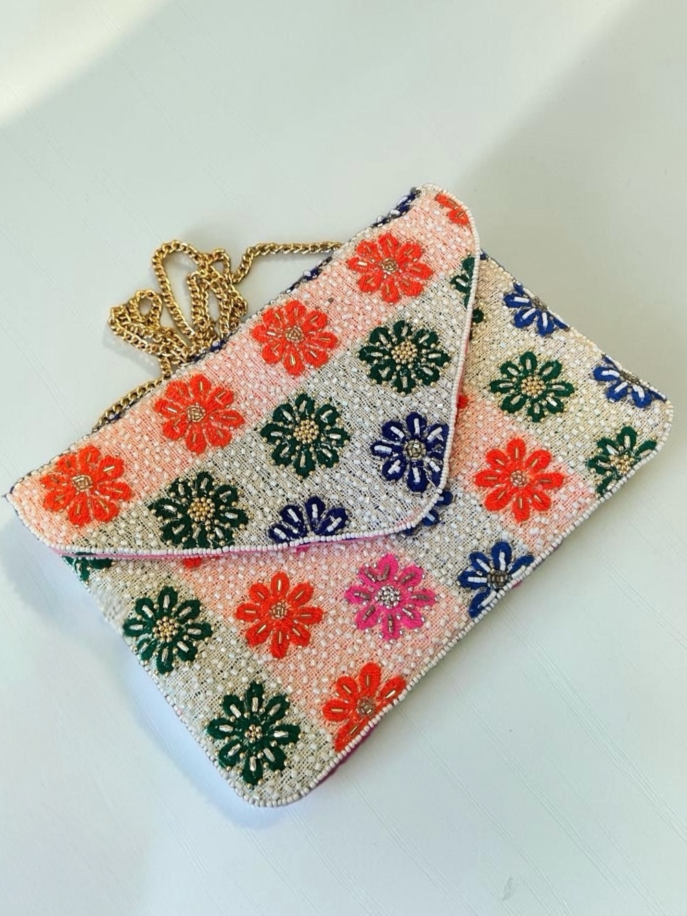 Glass Hand Beaded Envelope Crossbody Bag Cotton Wool Blend NWOT